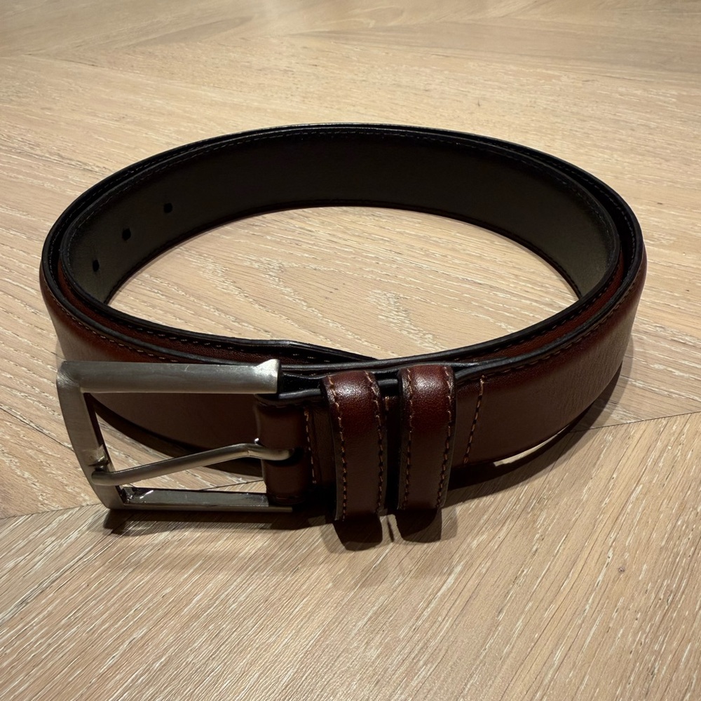 Elegant Brown Leather Belt with Silver Buckle